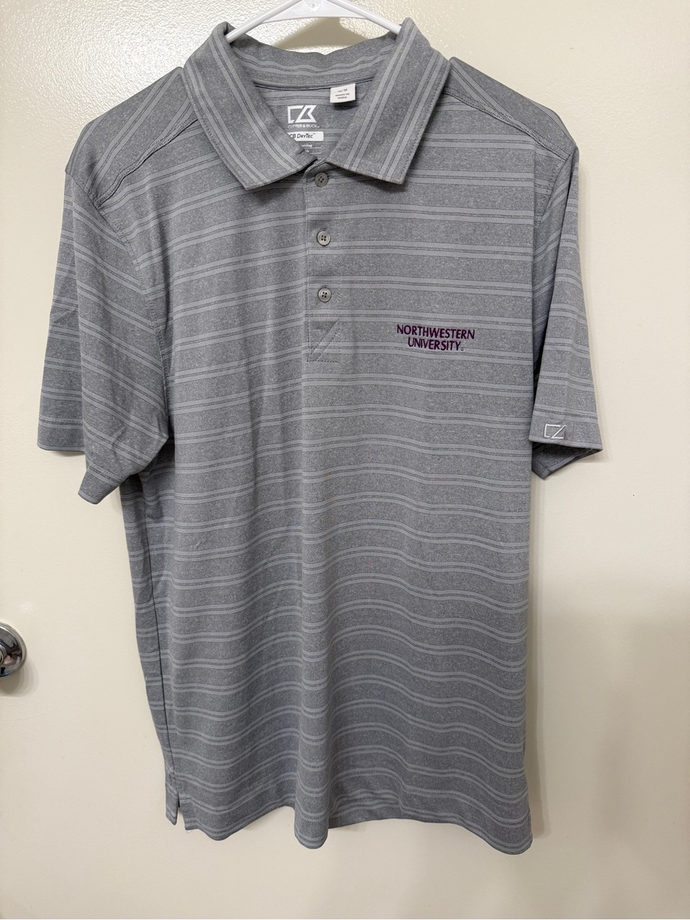 Golf Polo: Grey Striped Northwestern University